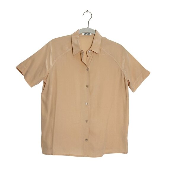 Everlane 100% Silk Short Sleeve Button Down Collared Blouse in Peach - Sz XS - Picture 1 of 4
